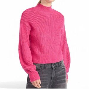 Scoop Women's Shaker Stitch Turtleneck Sweater Lightweight  In Pink Size XS